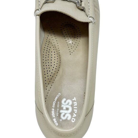 SAS Womens Metro Taupe Web Linen Tan Leather Loafers Size 9M Silvertone Horsebit - Picture 5 of 9